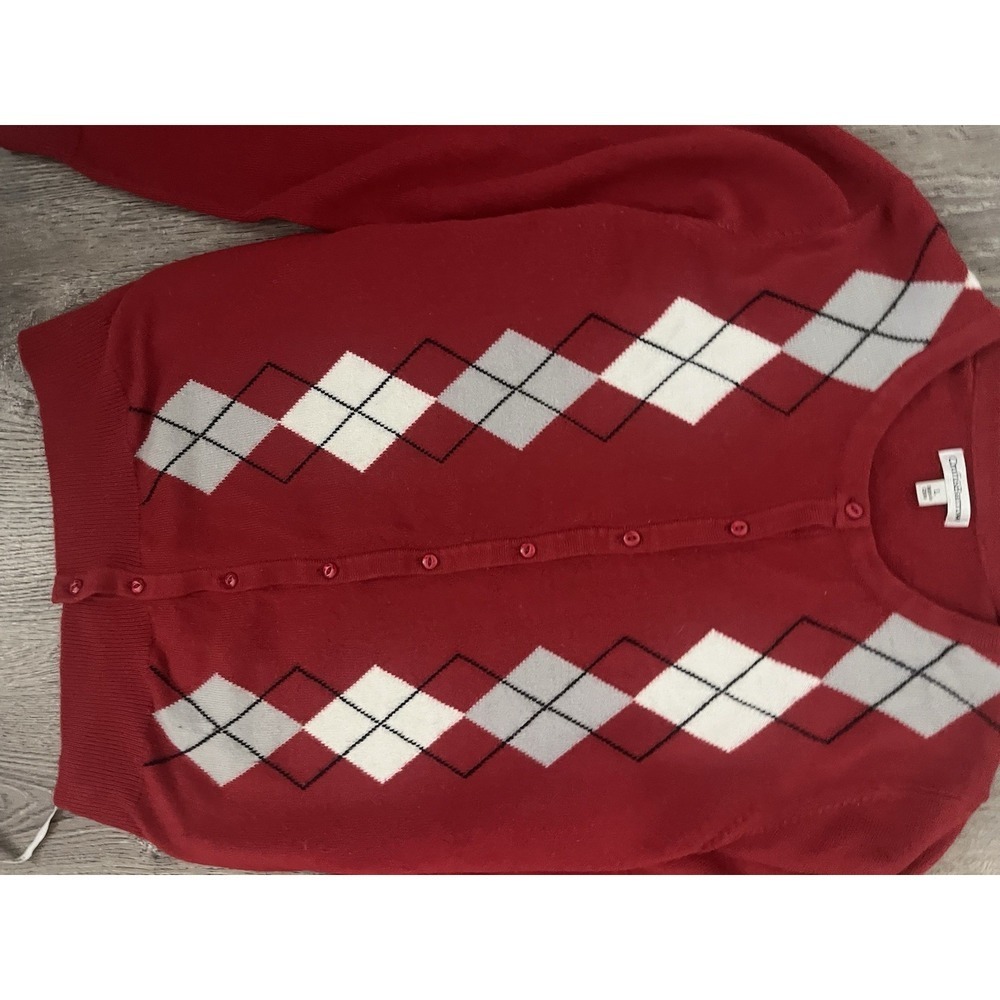 Crofts & Barrow, Red, Argyle, Cardigan, Sweater Preppy Christmas Holiday Large - Picture 4 of 7